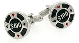 Silver Plated $100 Casino Poker Chip Cufflinks With Presentation Box