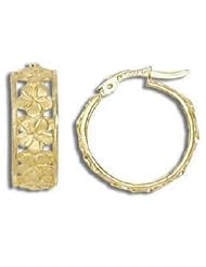14k Yellow Gold Hawaiian Plumeria Flower Hoop Earrings