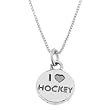Sterling Silver One Sided I Love Hockey Disc Necklace