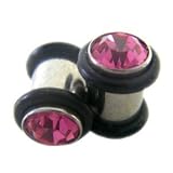 Heavy Gauge Gem Fuschia Stone (6 Gauge) Bullet Ear Plugs-Fashion Ear Plug