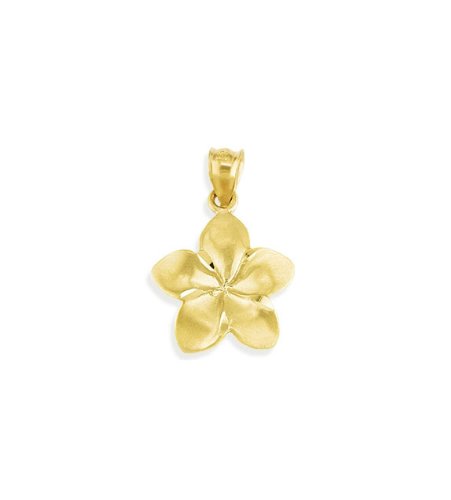 Solid 14k Yellow Gold Hawaiian Plumeria Flower Pendant