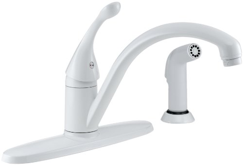Delta Collins 440-WH-DST Single Handle Kitchen Faucet with Spray, White