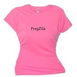 Flirty Diva Tees Woman's SoftStyle T-Shirt-Pregzilla-Pink Azalea-Black