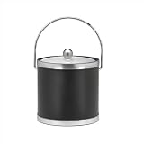 Sophisticates Black W/ Brushed Chrome 3 Qt Ice Bucket W/ Handle & Metal Cover
