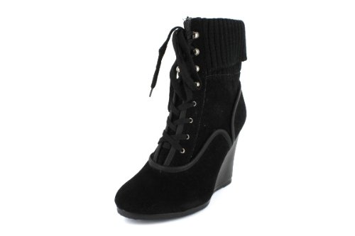 WILD DIVA MOTIZ-01 LACE WEDGE BOOTIES