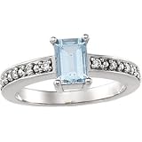 07.00X05.00Mm  1 10Cttw 14K White Gold Genuine Aqua And Diamond Ring