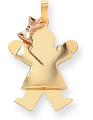 14k Two Tone Gold Puffed Girl with Bow on Left Engravable Charm. Metal Wt- 2.5g
