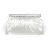 Sleek Crystal Top Satin Bridal Purse - Soft Cream Satin