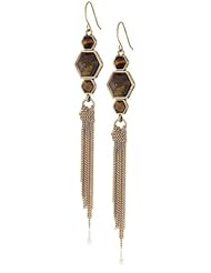 The SAK Stone Tassle Linear Tigereye Drop Earrings