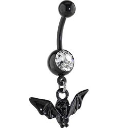 Bioplast Black Bat Dangle Belly Ring