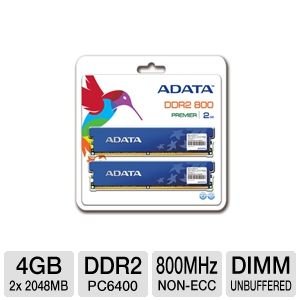 ADATA DDR2 800Mhz 4GB Kit 2 x 2GB CL5 Desktop Memory with Heat Spreader AD2U800B2G5-DRH