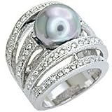 Bague femme Fenua solitaire couleur argent - Perle de synthese - Cristal autrichien