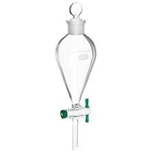 Chemglass CG-1742-07 Glass Squibb Style Separatory Funnel, with 6mm PTFE Stopcock, 2000mL Capacity