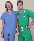 Fashion Seal 55/45 Unisex Set-in Sleeve Scrub Shirt Ceil Blue. Reversible unisex set-in sleeve scrub shirt. Color-coded neck binding. Left breast pocket inside and out. Reinforced, bar tacked v-neck. All scrub pockets have angled corners to reduce lint buildup.
