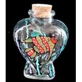 Angel Fish Design - Hand Painted - Large Heart Shaped Bottle with Cork top - 6 oz. - 4.5 inches tall by 