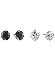 10k White Gold Round Shape 6mm White and 6mm Black Swarovski Cubic Zirconia Stud Earrings Jewelry Set
