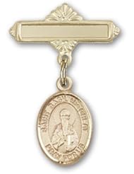 14K Gold Baby Badge with St. Basil the Great Charm and Polished Badge Pin