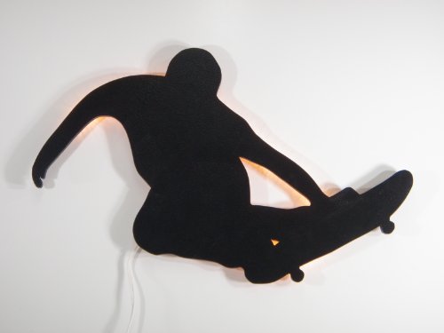 Skateboard Wall Art, Wood Construction with Backlight, Black Finish. Made in USA