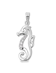 Sterling Silver Cz Seahorse Pendant