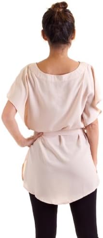 Chain Beaded Embellished Belted Chiffon Tunic Top Blouse Blush Small