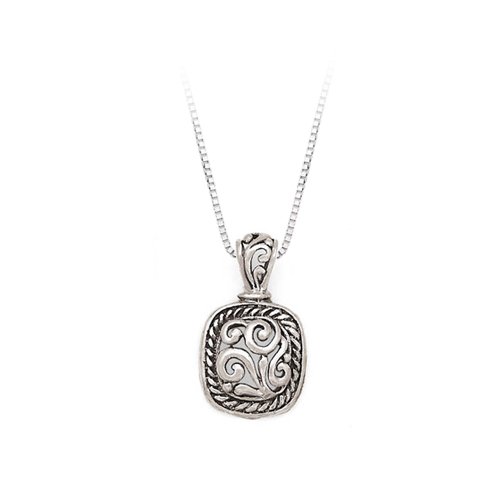 Sterling Silver Square Shaped Filigree Pendant with Chain