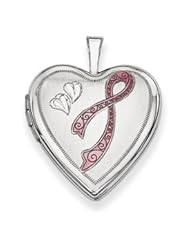 Genuine IceCarats Designer Jewelry Gift 14K 20Mm White Gold Enamel Breast Cancer W/ Hearts Heart Locket