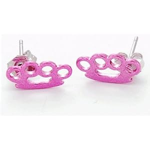 MINI BRASS KNUCKLE EAR STUDS EARRINGS. AVAILABLE IN SILVER, PINK, BLACK AND GOLD