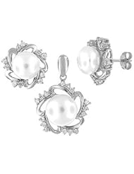 Sterling Silver and Freshwater Pearl Earring and Pendant Set