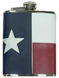 Simran HFFS-6197 Ajmer 6 oz. Texas Flag Genuine Leather Stainless Steel Flask