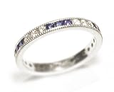 Platinum Diamond and Sapphire Anniversary Band or Stacking Ring, Ring Size 6 (T.w 0.90)