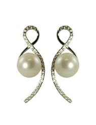 14KW 9-9.5MM White freshwater cultured pearl and diamond earrings with 50 diamonds at .46 cttw. Crown Select Collection.