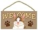 Welcome Wooden Sign - Tan & White Cat