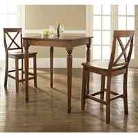 Crosley Furniture 3 Piece Pub Dining Set with Turned Leg and X-Back Stools in Classic Cherry Finish