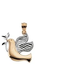 Two Tone Peace Dove Pendant 14K White/Yellow Gold 15.00 X 21.00 mm