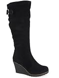 NEW LADIES BLACK KNEE HIGH WEDGE BUCKLE SUEDE ZIP SHOES BOOTS SIZES 3-8