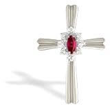 14K White Gold Genuine Marquise Ruby and Diamond Cross Pendant