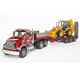 Bruder Mack Granite Flatbed Truck with JCB Loader Backhoe Bruder Mack Granite Flatbed Truck with JCB Loader Backhoe