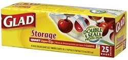 Glad Zipper Storage Bag Quart - 25 Per Count, 12 Per Case