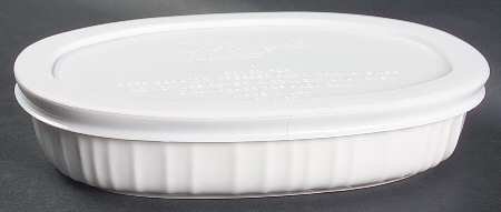 Corning French White (Bakeware) Oval Individual Casserole & Plastic Lid, Fine China Dinnerware