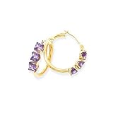 14K Yellow Gold Square Shaped Amethyst Hoop Earrings