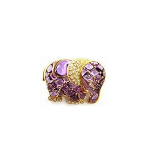 Animal Collection Amethyst and Diamond Elephant 18KYG Pin by