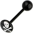 Bioplast Black Skull and Crossbones Logo Barbell Tongue Ring