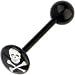 Bioplast Black Skull and Crossbones Logo Barbell Tongue Ring
