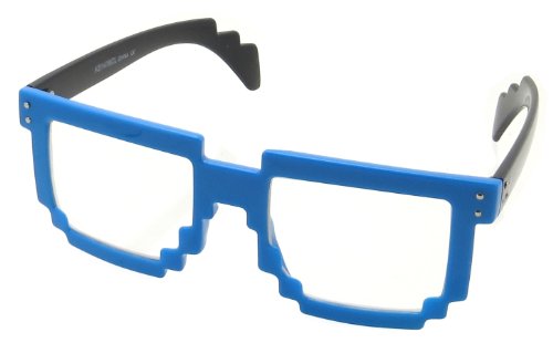Pixelated Retro Nerdy Eyeglasses with Clear Lenses 80s 8-Bit