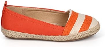 Fab Kicks DK73 Mix Media Stripe Round Toe Loafer Espadrille Ballet Flat (Toddler/ Little Girl/ Big Girl) - Orange (Size: Little Kid 12)