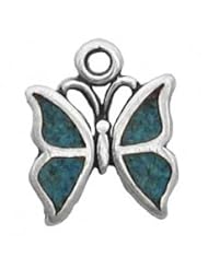 Sterling Silver 18" .8mm Wide Box Chain Necklace With Mini Butterfly With Simulated Blue Turquoise Inlay Animal Pendant