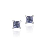 Sterling Silver Simulated Tanzanite CZ Square Stud Earrings