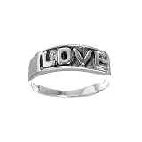 Sterling Silver Engraved Love Oxidized Band Ring