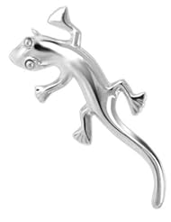 Polish Finish Sterling Silver Crawling Lizard 2" x 0.8" Pin Brooches