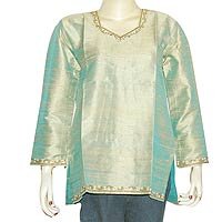 Kurti Green Womens Top Summer Fashion India Apparel Embroidery Size M